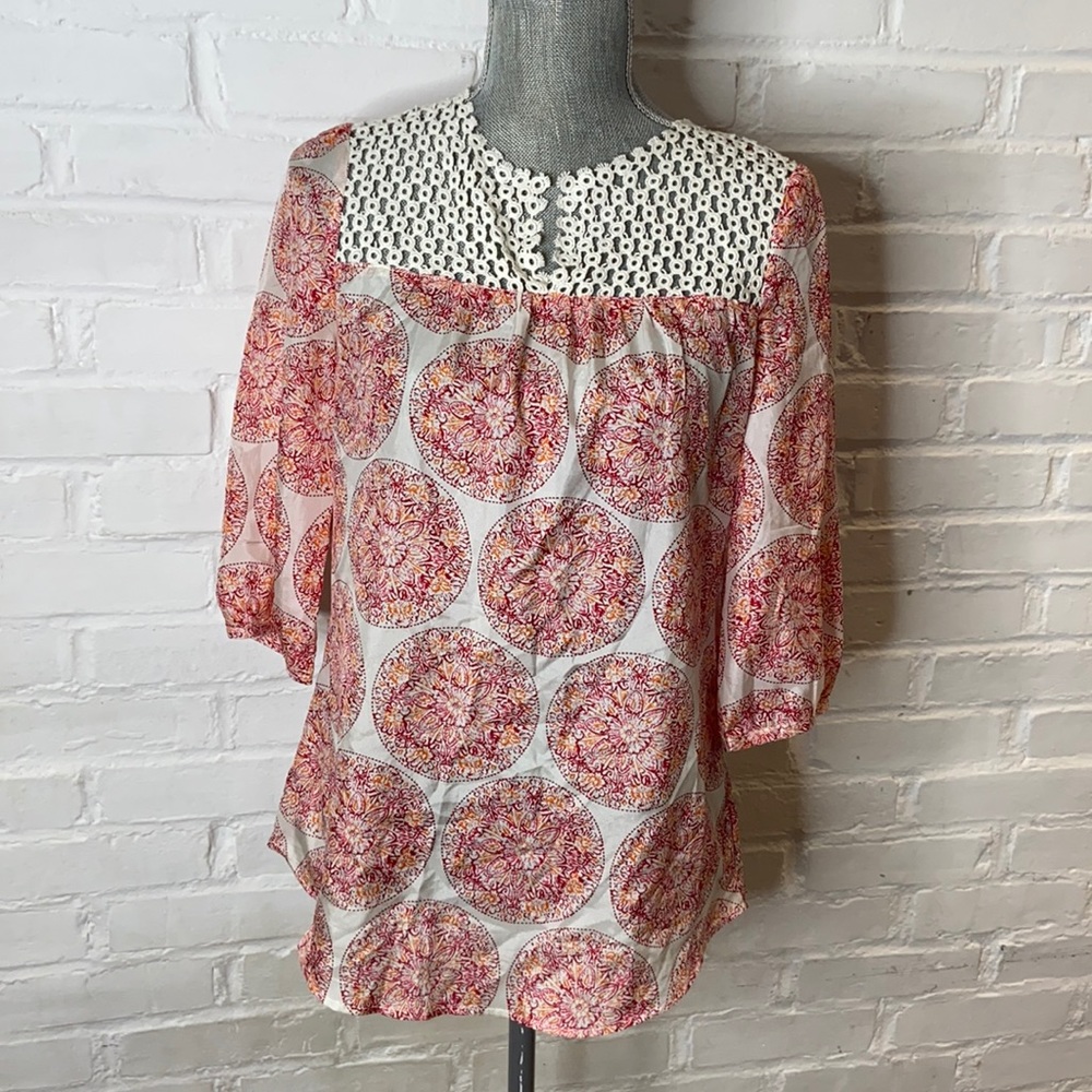 Calypso for Target Womens 3/4 Sleeve Silk Blouse Size XS Springtime